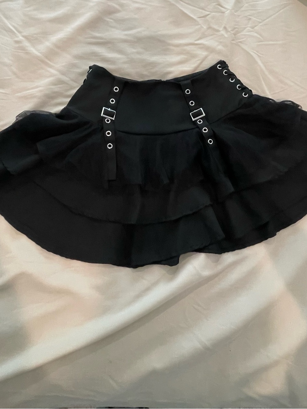 Hot Topic Black Ruffled Skirt with Grommet Strap Detail